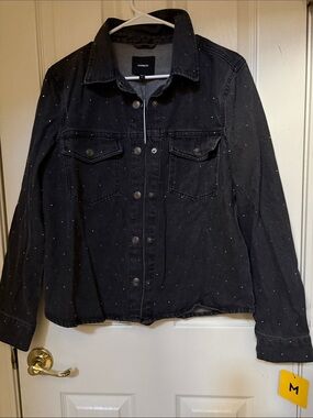 Express Black Denim Jacket with Tiny Silver Studs